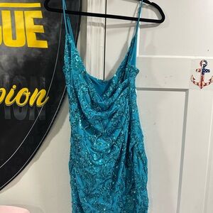 Teal Sequin Spaghetti Strap Dress